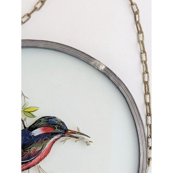 Vintage 1980s Kingfisher Bird Glass Sun Catcher Round Clear Glass Light Catcher - Picture 8 of 8